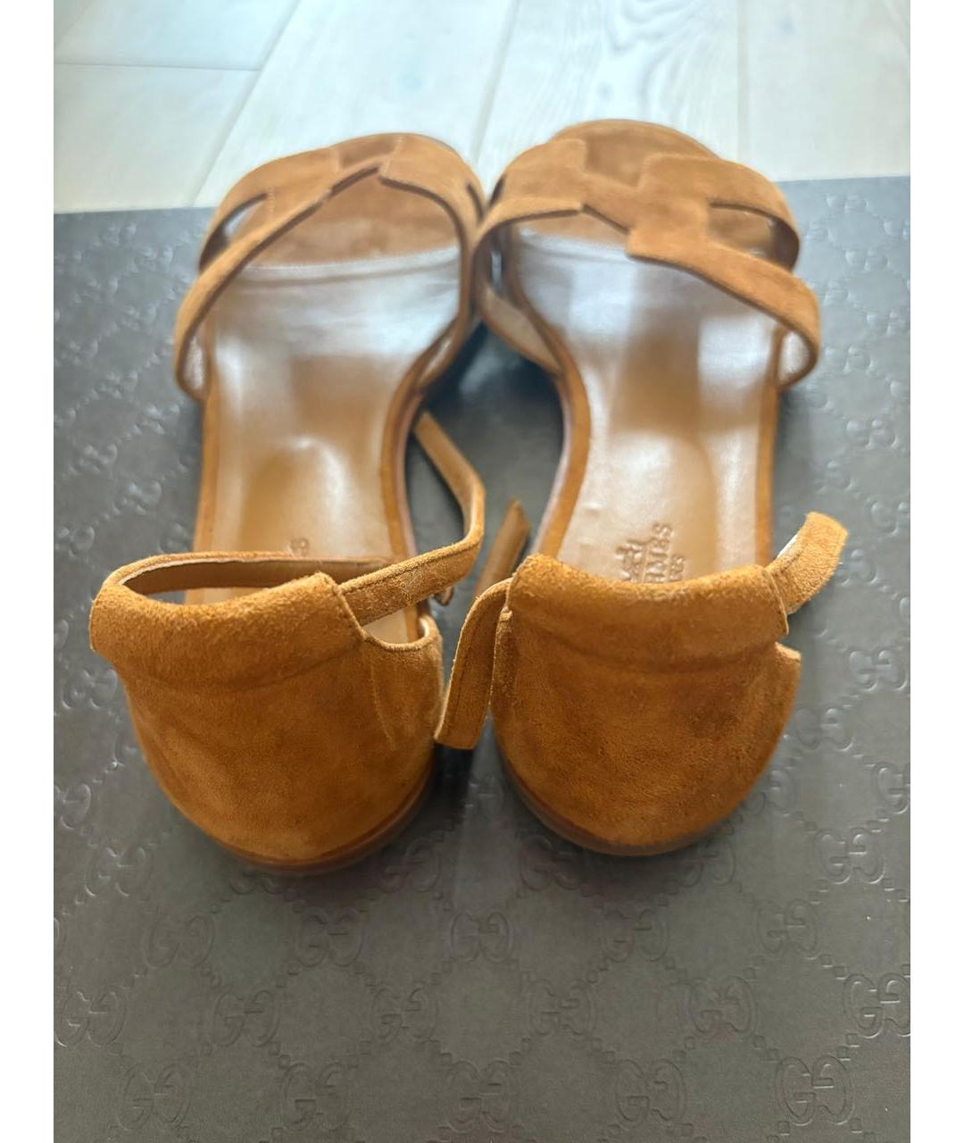 HERMES Коричневые замшевые сандалии, фото 3
