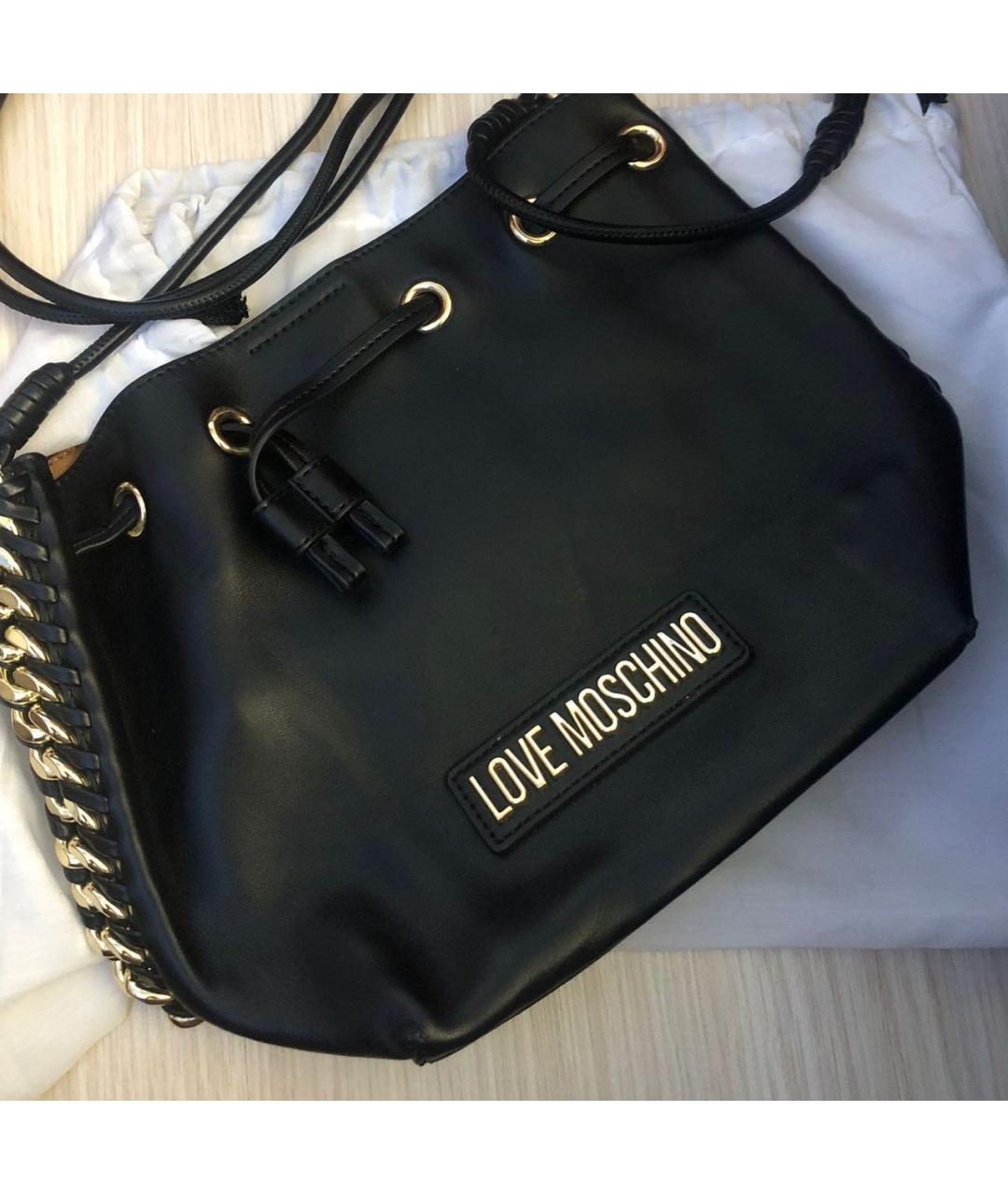 LOVE MOSCHINO Черная кожаная сумка через плечо, фото 5
