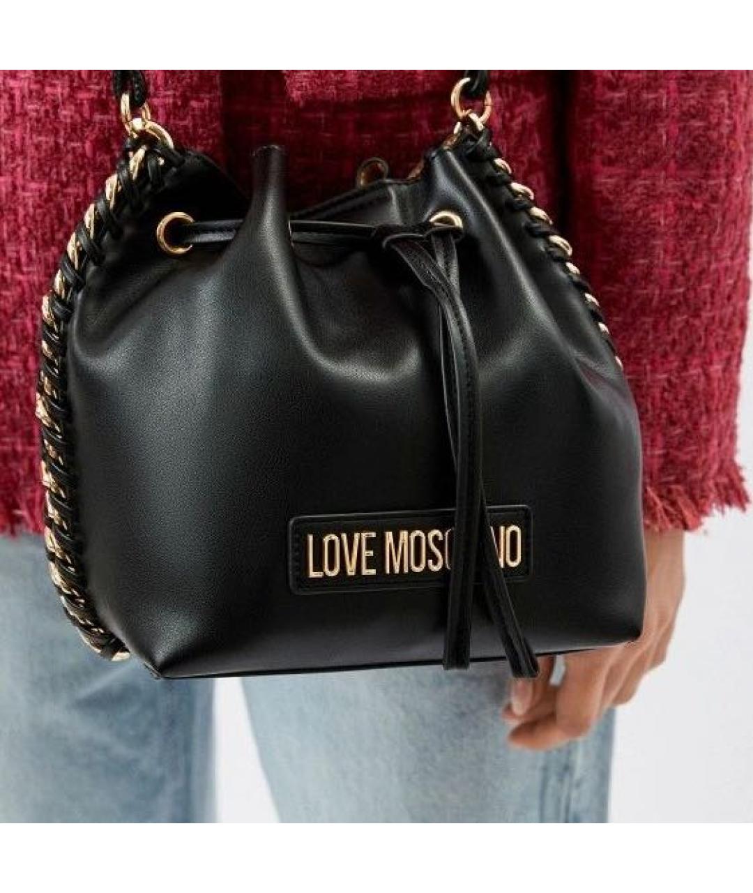 LOVE MOSCHINO Черная кожаная сумка через плечо, фото 4
