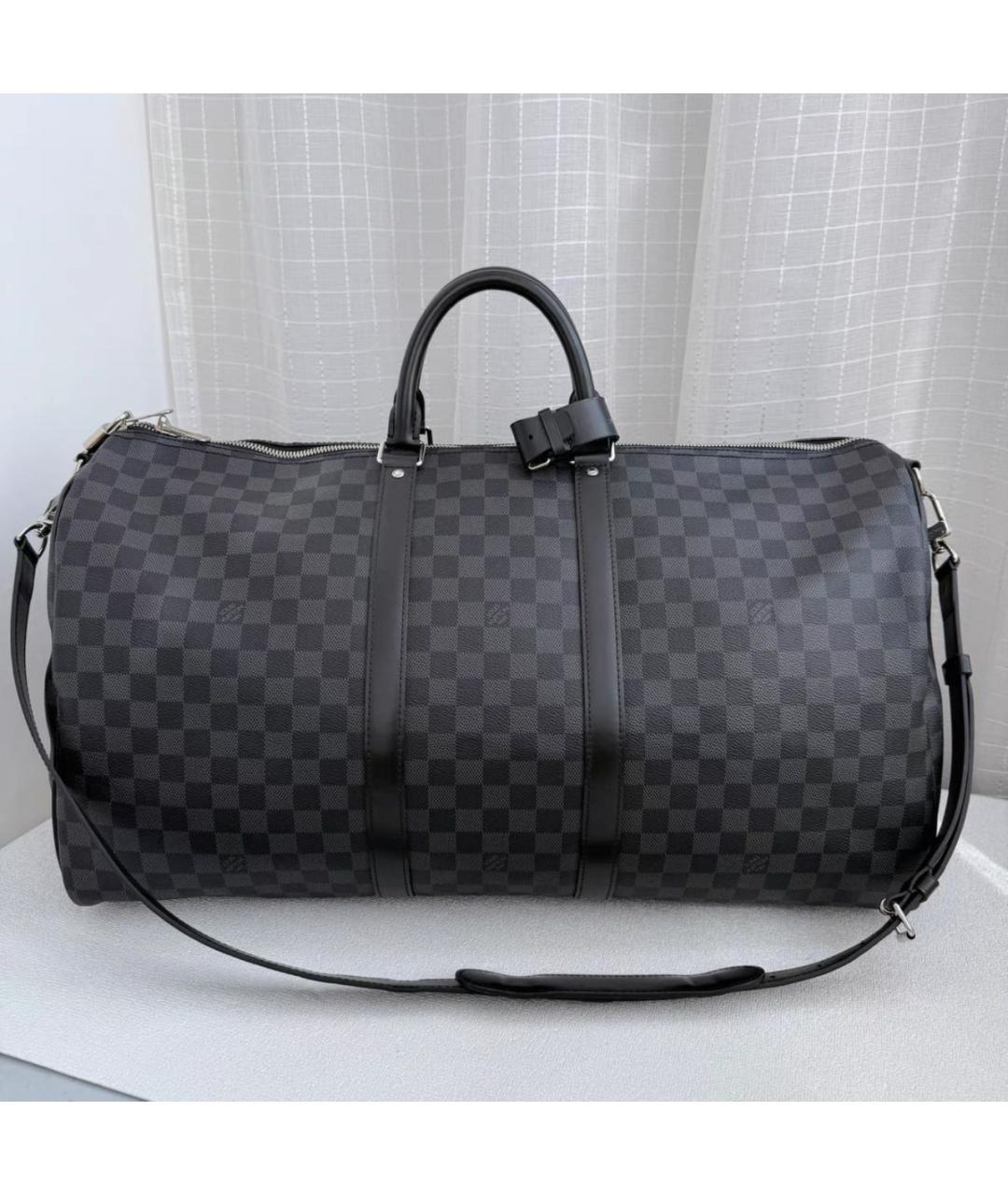LOUIS VUITTON Черная кожаная дорожная/спортивная сумка, фото 2