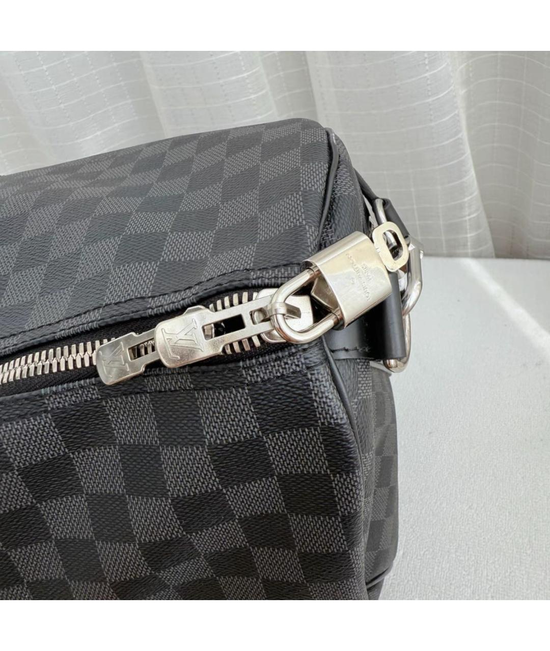LOUIS VUITTON Черная кожаная дорожная/спортивная сумка, фото 7