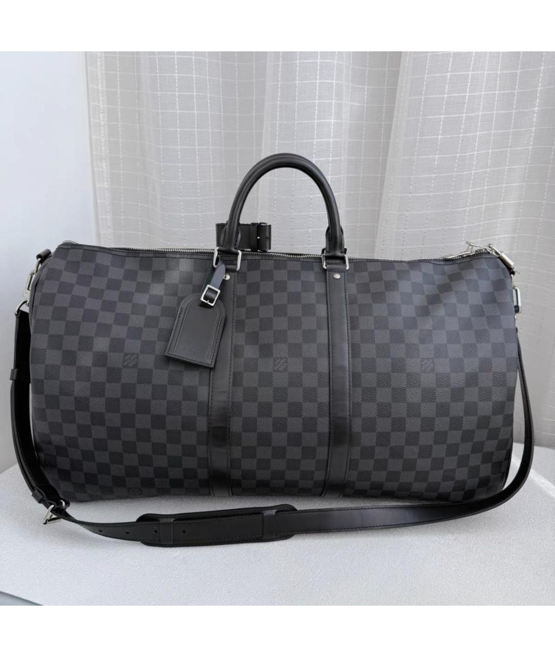 LOUIS VUITTON Черная кожаная дорожная/спортивная сумка, фото 9