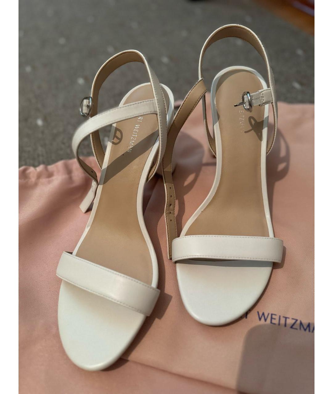 STUART WEITZMAN Белые кожаные босоножки, фото 2