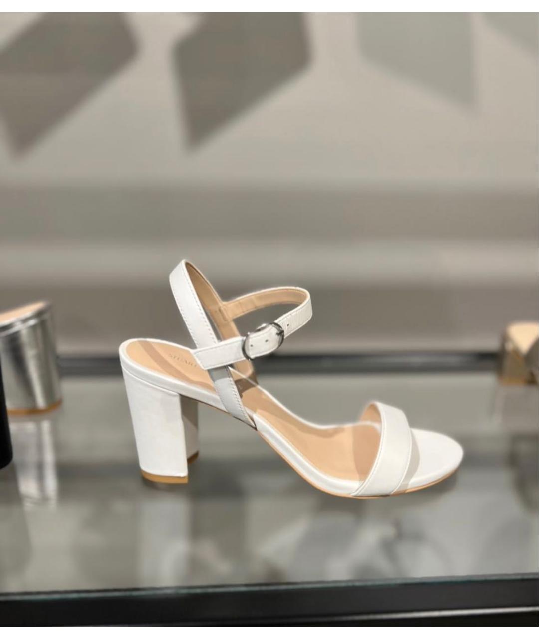 STUART WEITZMAN Белые кожаные босоножки, фото 8