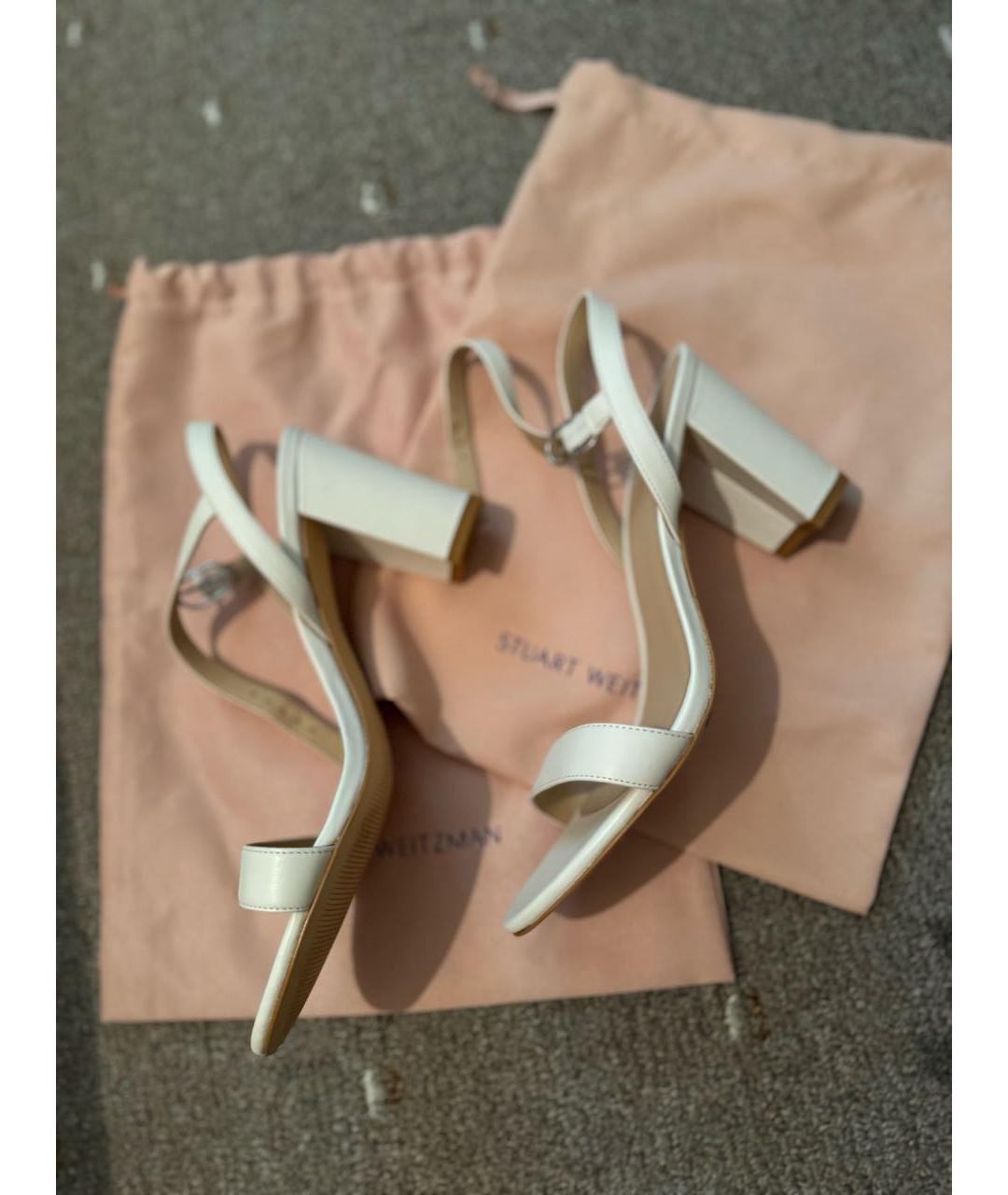 STUART WEITZMAN Белые кожаные босоножки, фото 7