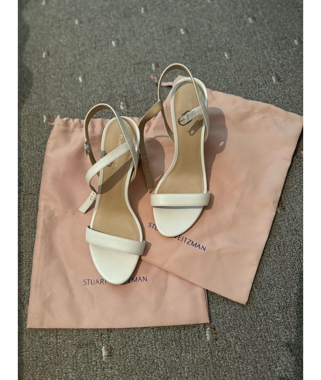 STUART WEITZMAN Белые кожаные босоножки, фото 5