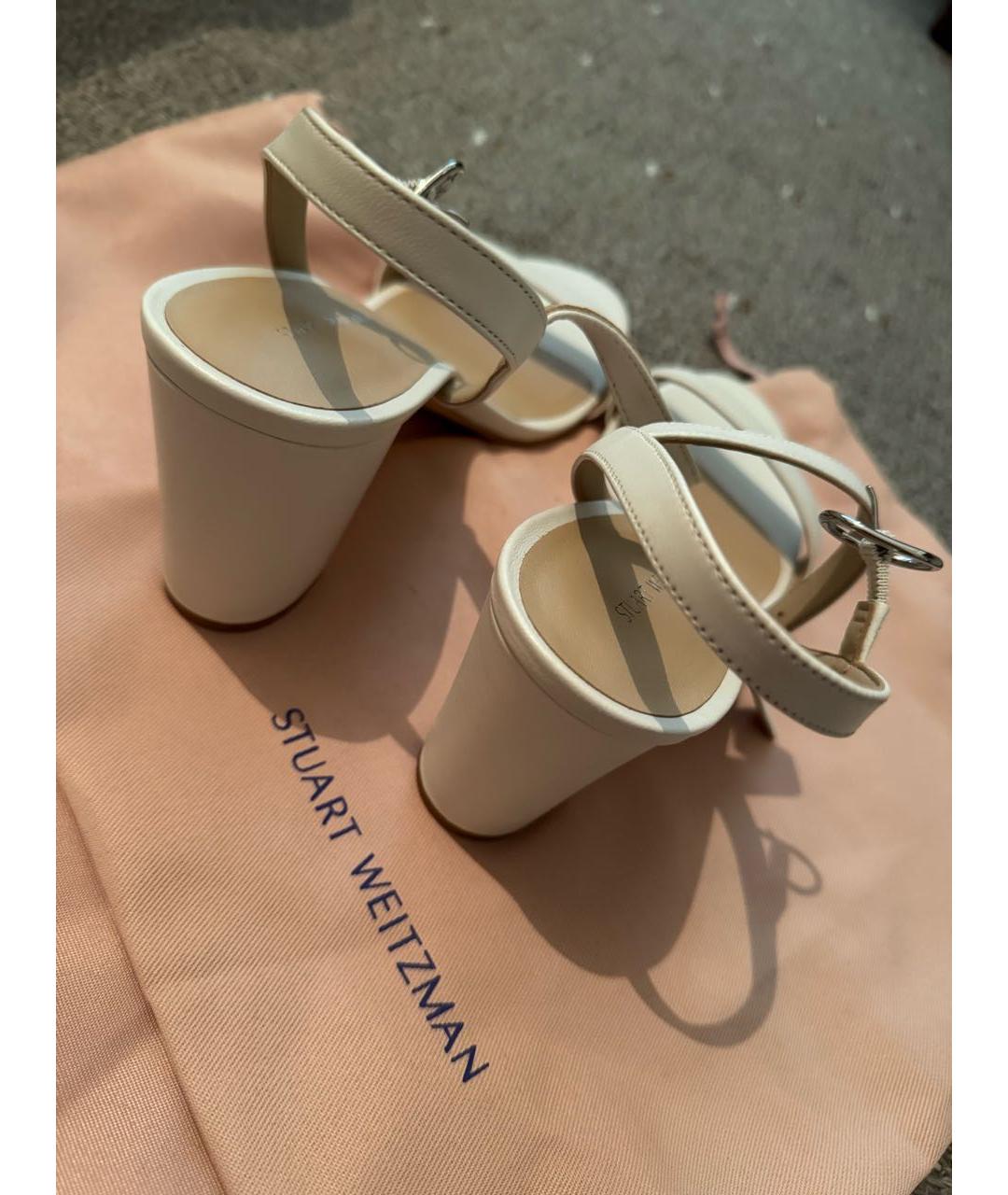 STUART WEITZMAN Белые кожаные босоножки, фото 3