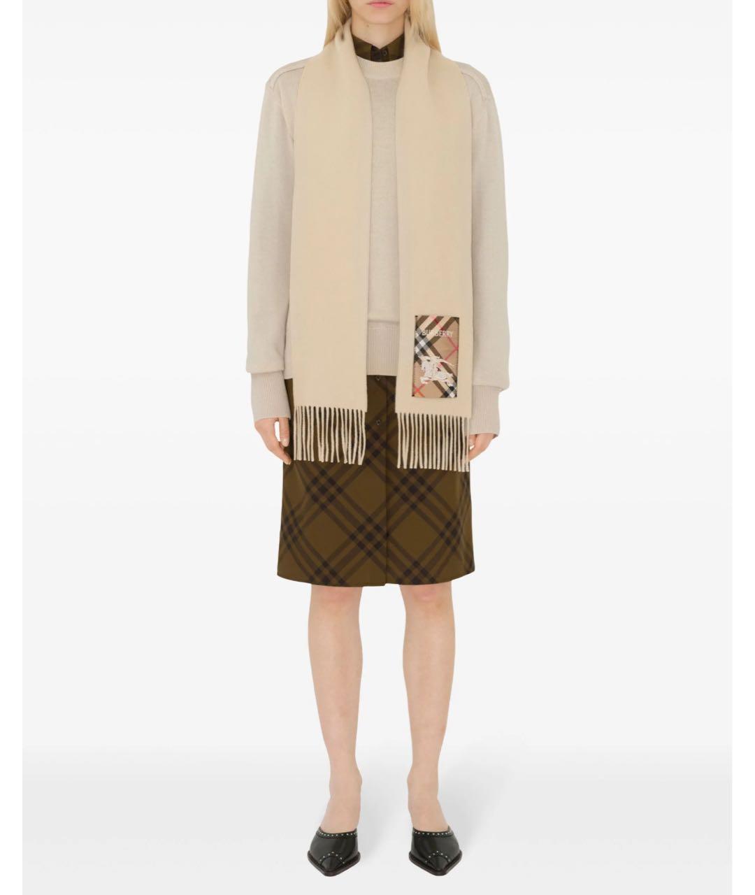 BURBERRY Бежевый шерстяной шарф, фото 4