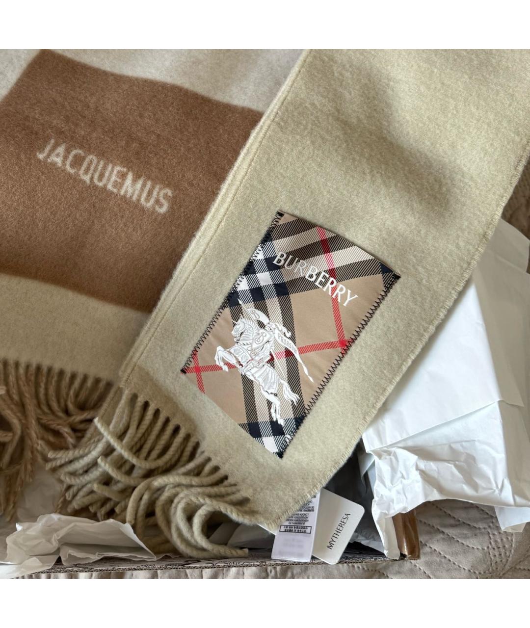 BURBERRY Бежевый шерстяной шарф, фото 5