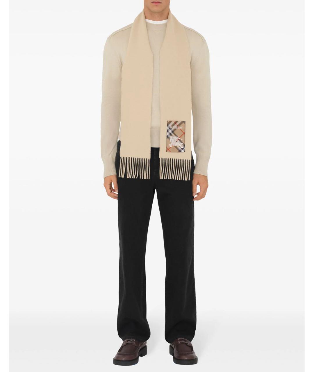 BURBERRY Бежевый шерстяной шарф, фото 3