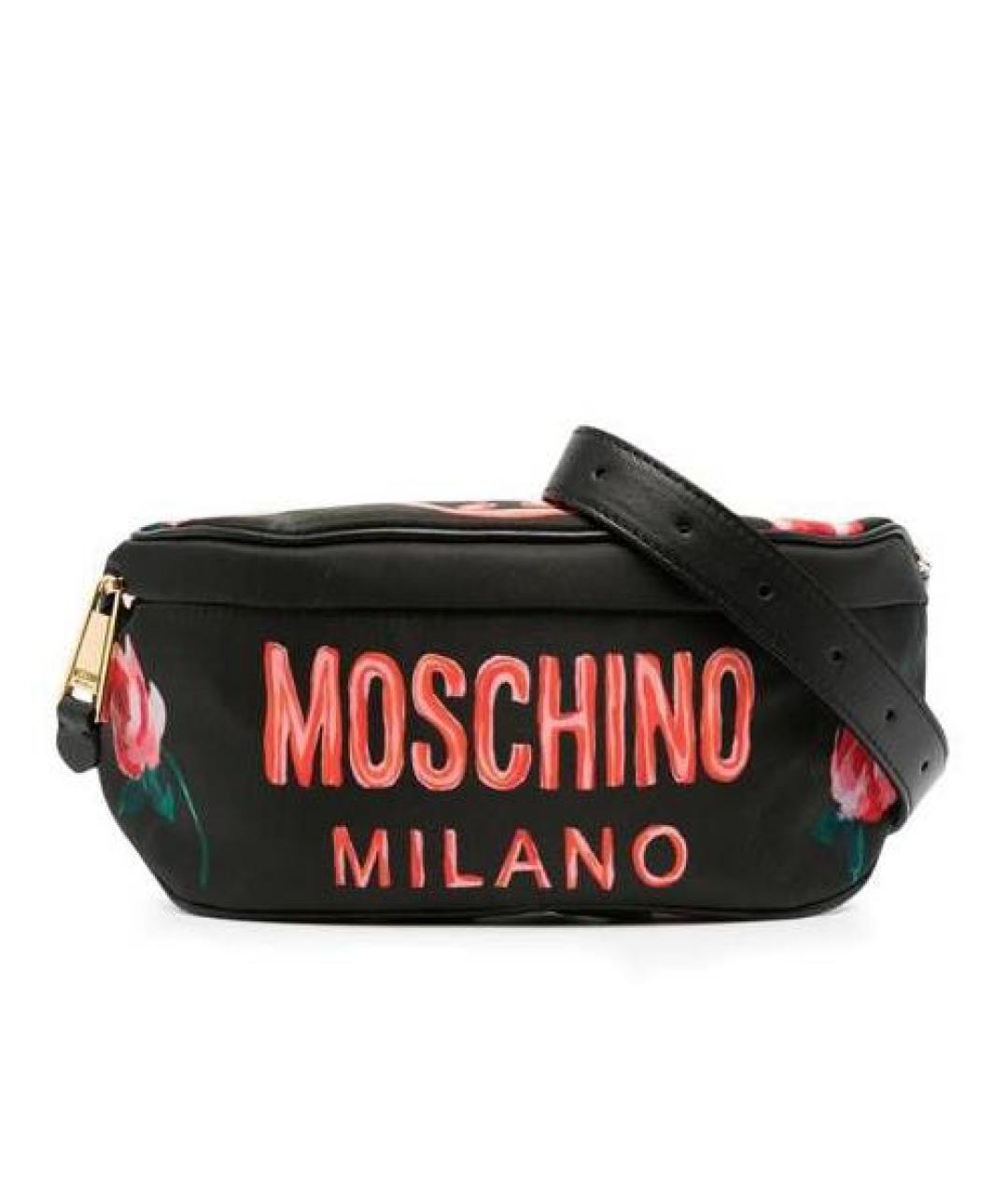 MOSCHINO Черная тканевая поясная сумка, фото 1