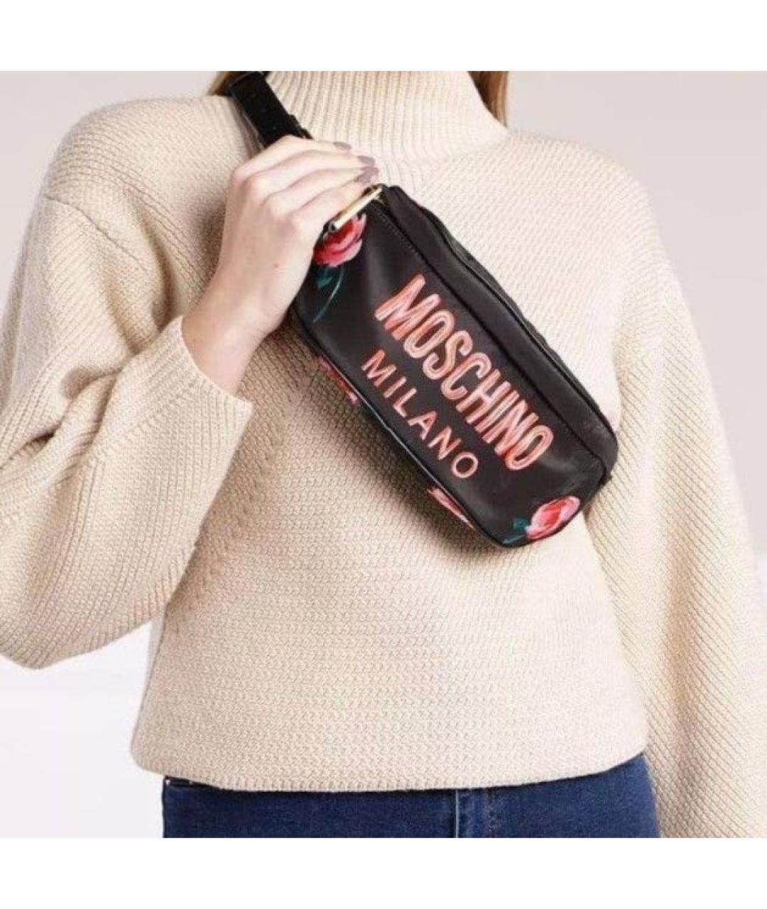 MOSCHINO Черная тканевая поясная сумка, фото 4