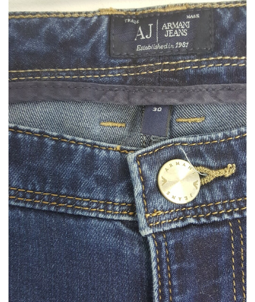 ARMANI JEANS Темно-синие хлопко-полиэстеровые джинсы слим, фото 4