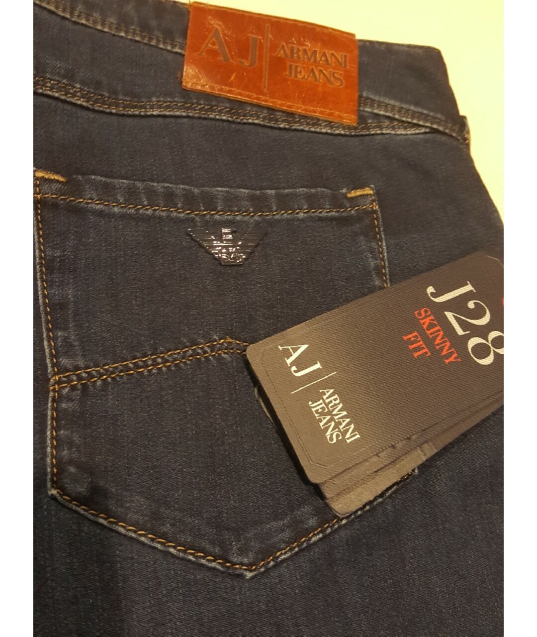 ARMANI JEANS Темно-синие хлопко-полиэстеровые джинсы слим, фото 6