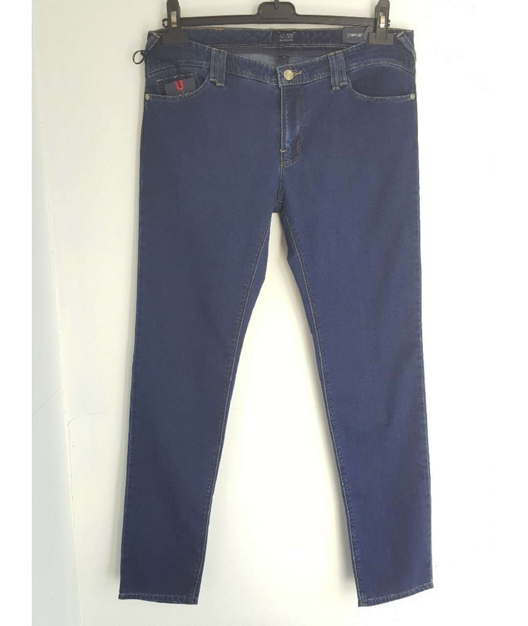 ARMANI JEANS Темно-синие хлопко-полиэстеровые джинсы слим, фото 7