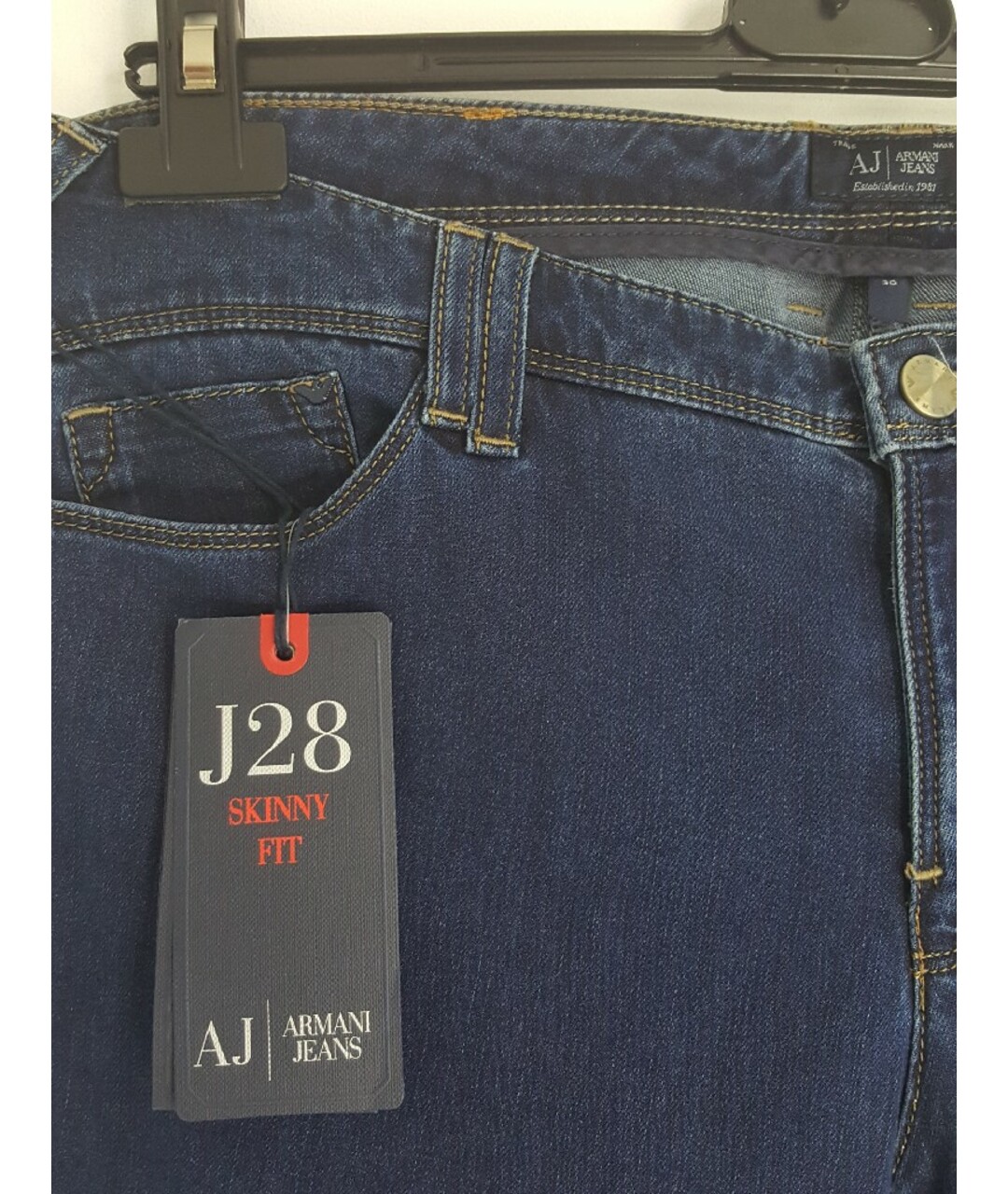 ARMANI JEANS Темно-синие хлопко-полиэстеровые джинсы слим, фото 3