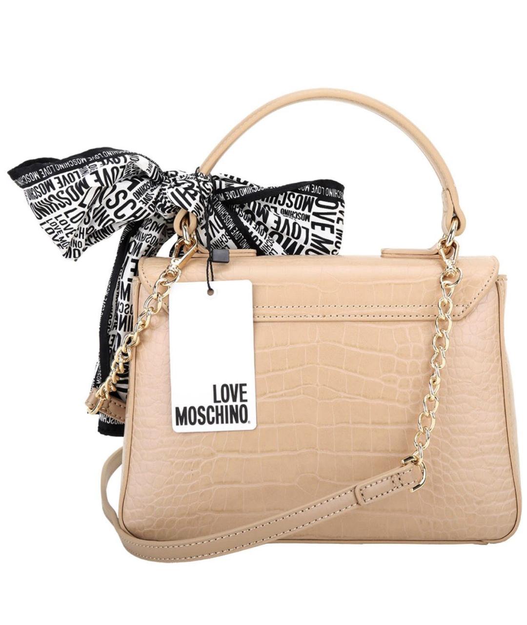 LOVE MOSCHINO Бежевая кожаная сумка с короткими ручками, фото 4