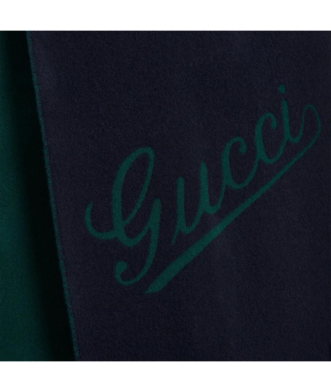 GUCCI Темно-синий шерстяной шарф, фото 3