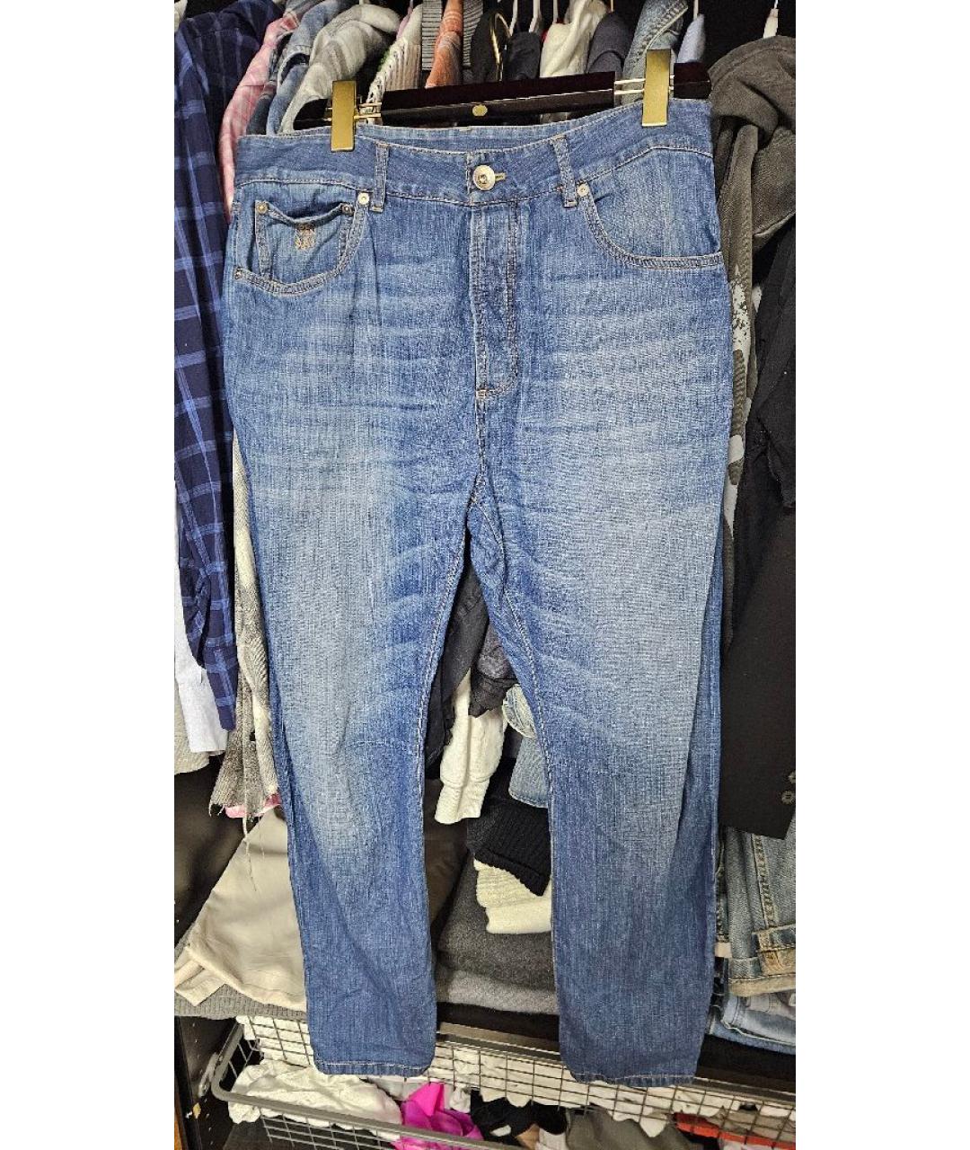 BRUNELLO CUCINELLI Голубые хлопковые джинсы скинни, фото 5