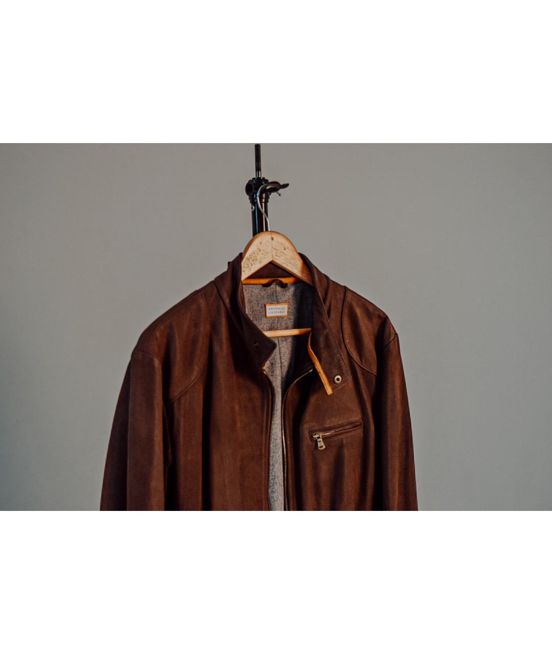 BRUNELLO CUCINELLI Коричневая кожаная куртка, фото 2