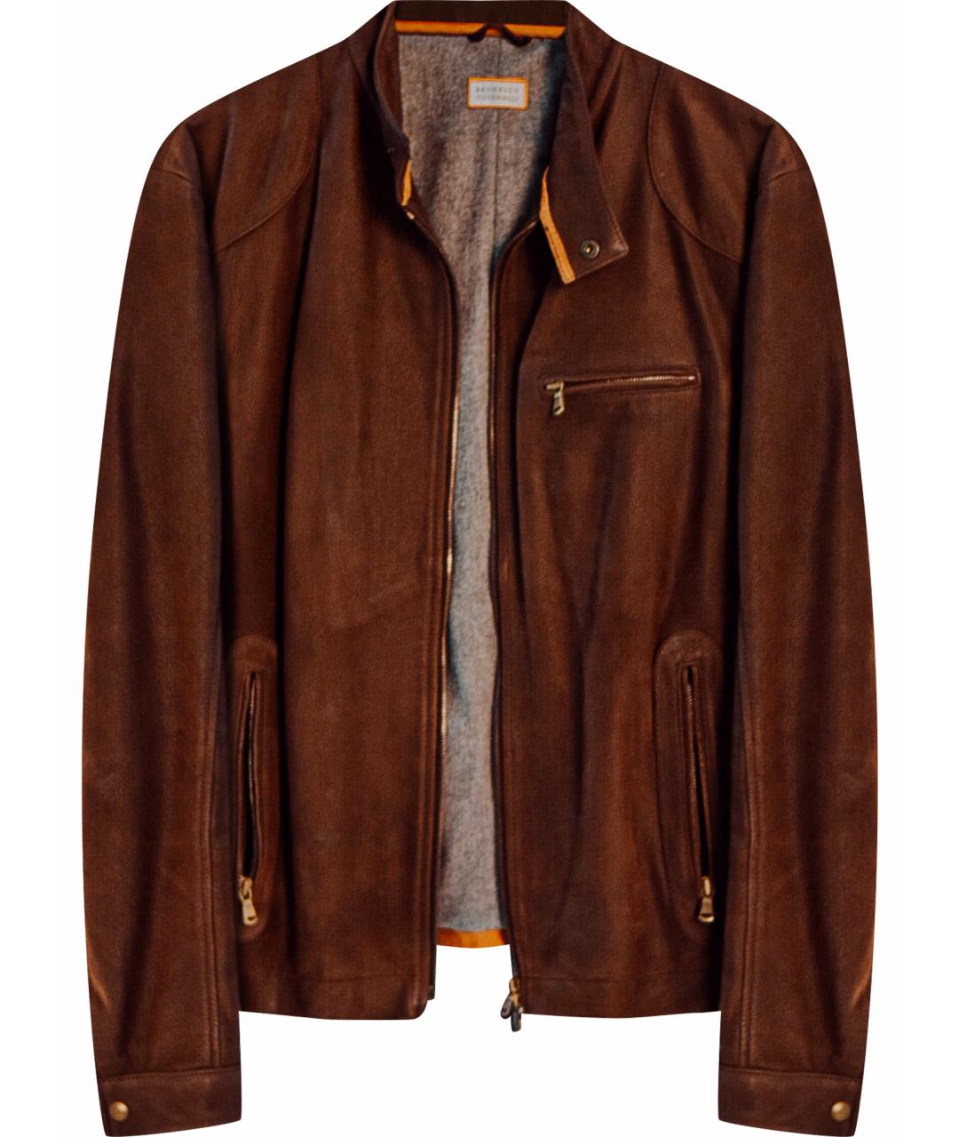 BRUNELLO CUCINELLI Коричневая кожаная куртка, фото 1