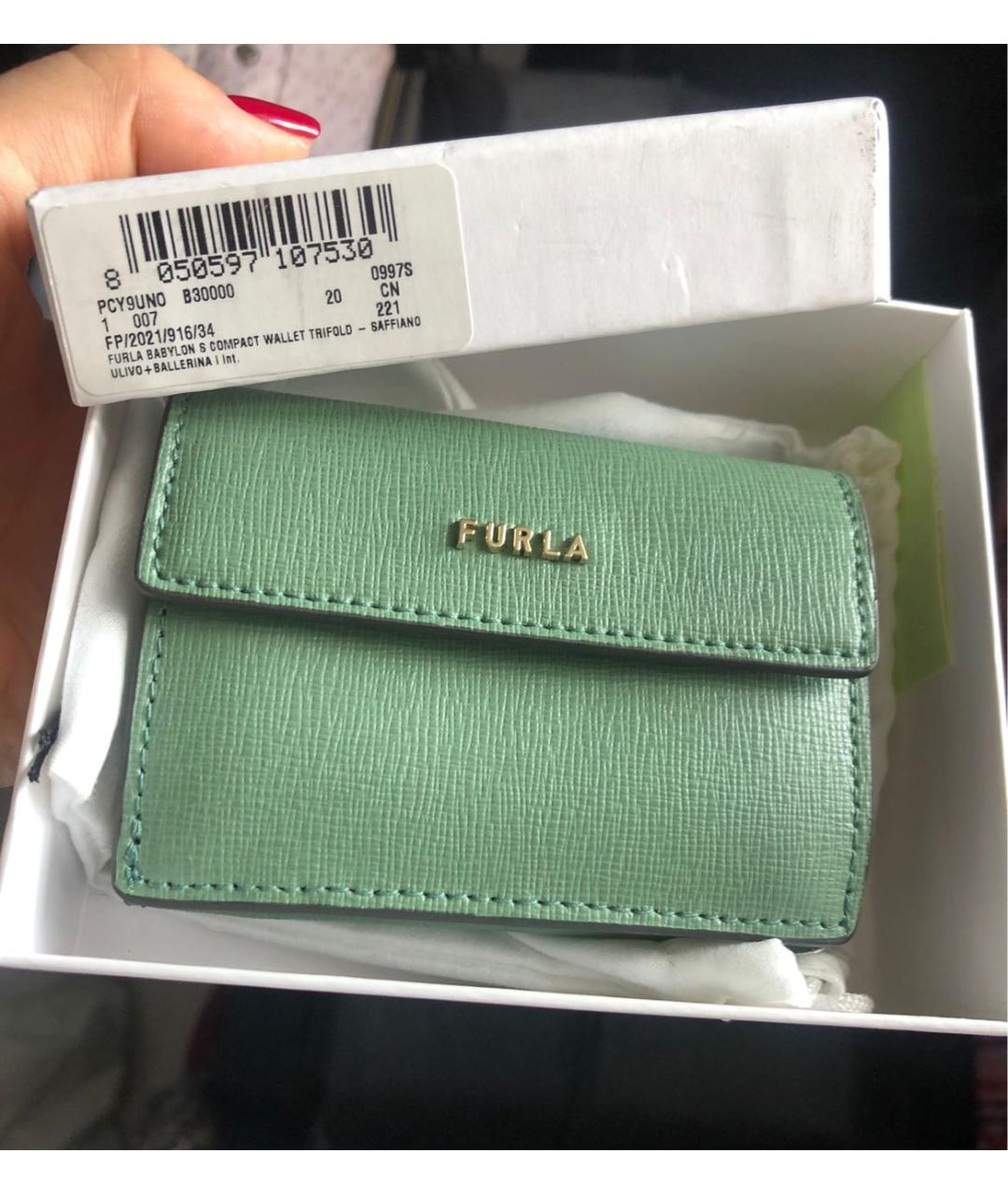 FURLA Салатовый кожаный кошелек, фото 5