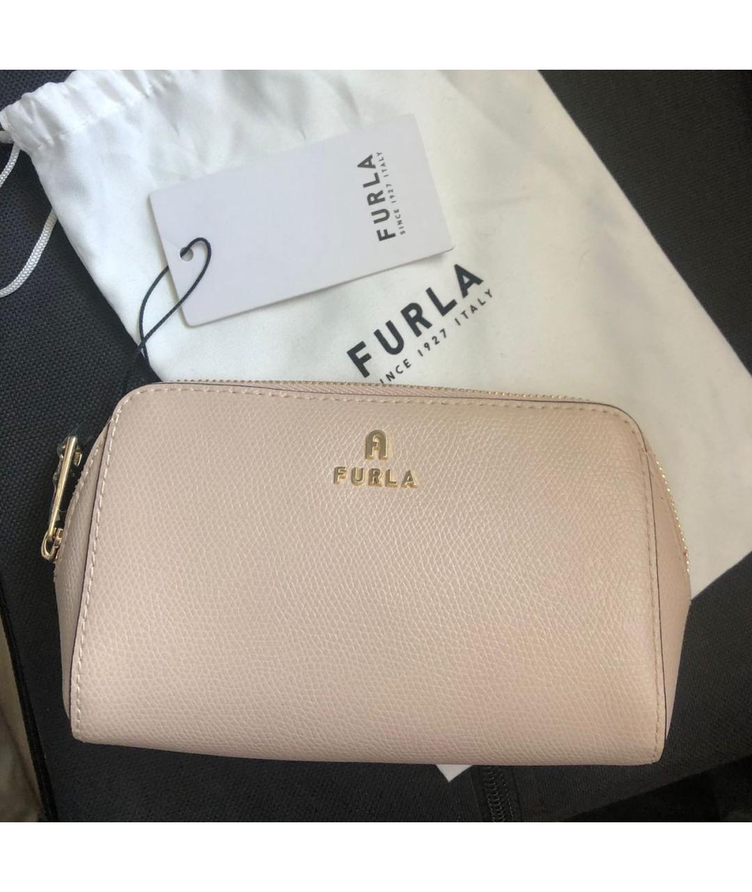 FURLA Бежевая кожаная косметичка, фото 4