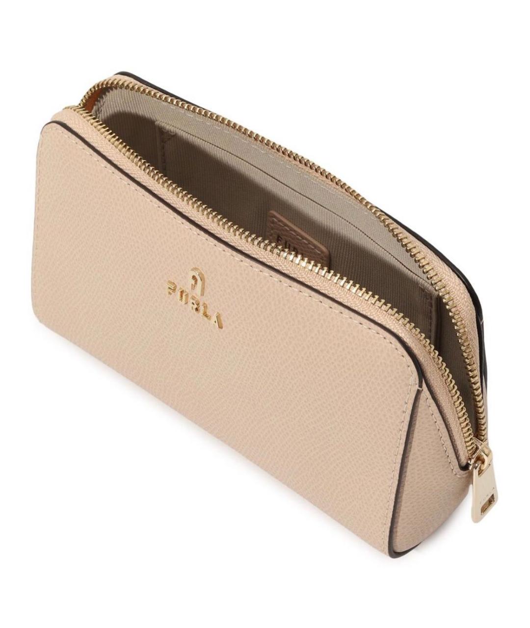 FURLA Бежевая кожаная косметичка, фото 2