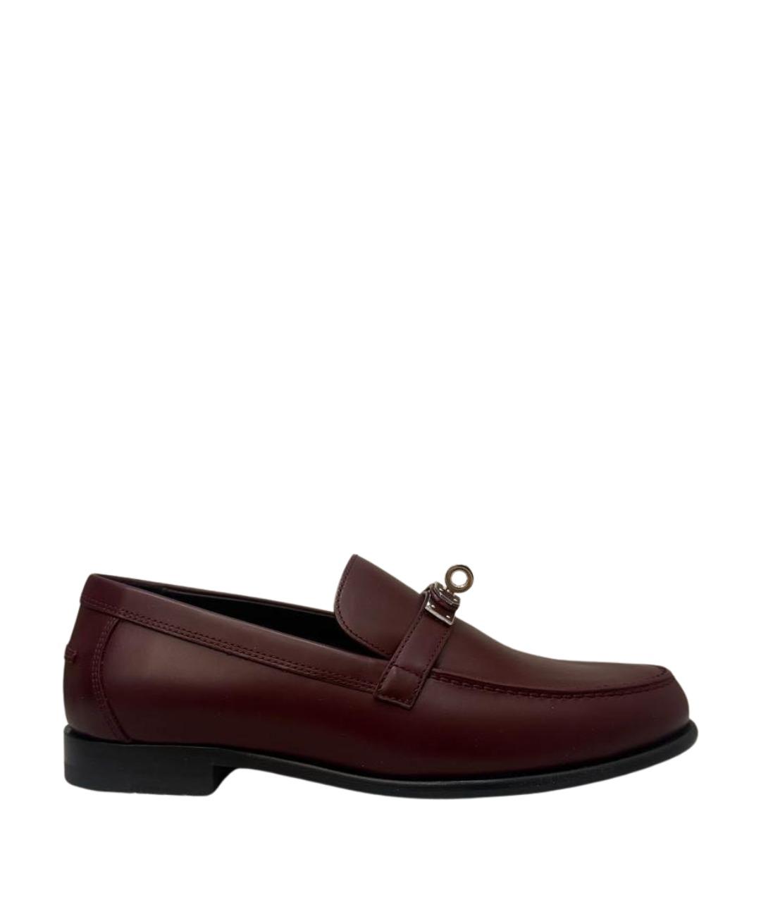 HERMES Бордовые кожаные лоферы, фото 1