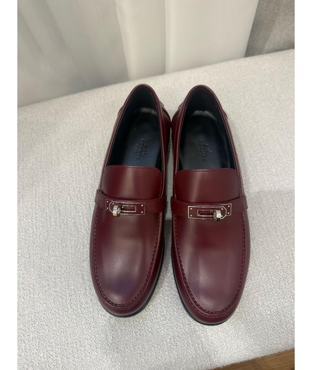 HERMES Бордовые кожаные лоферы, фото 7