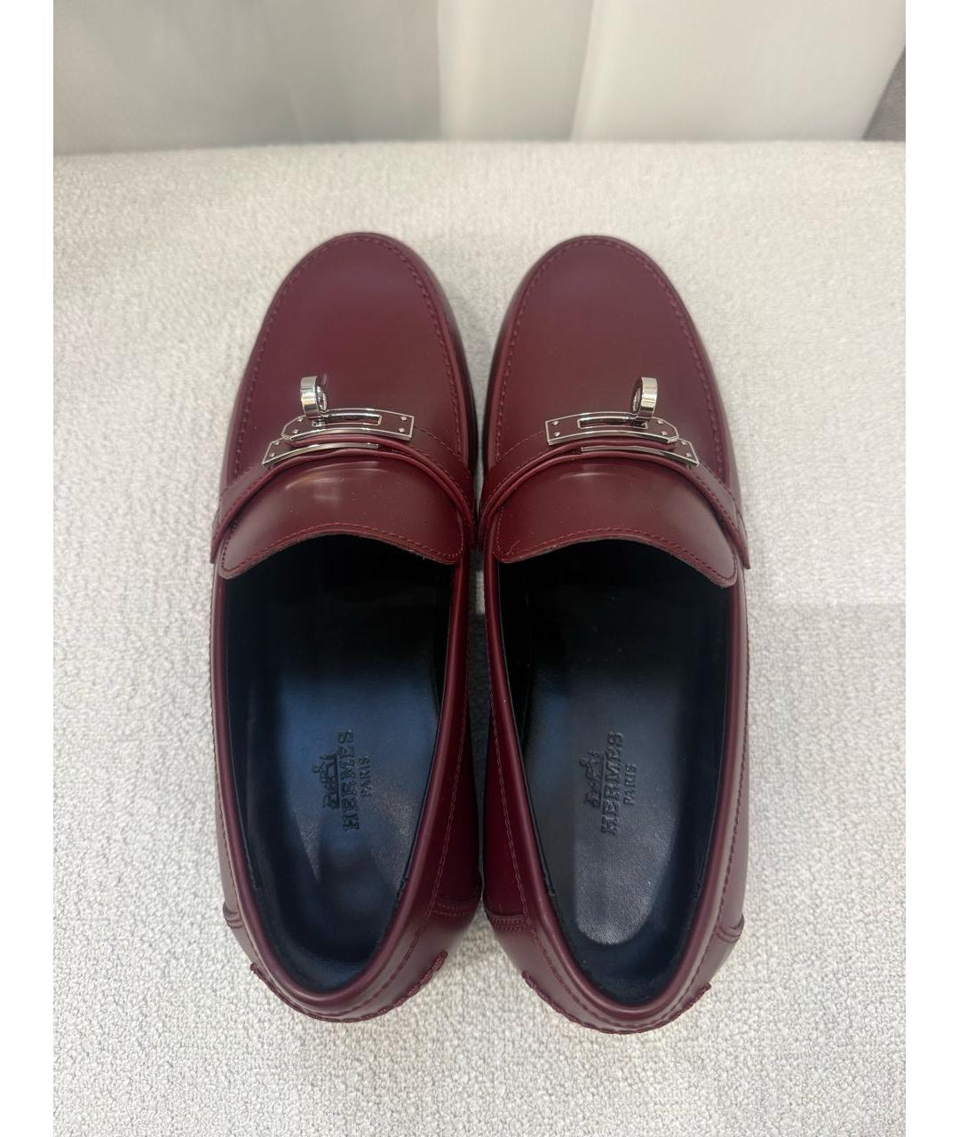 HERMES Бордовые кожаные лоферы, фото 3