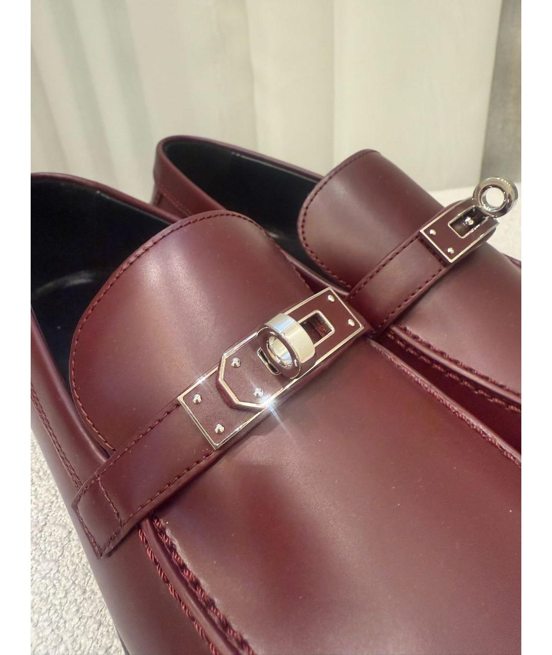 HERMES Бордовые кожаные лоферы, фото 8