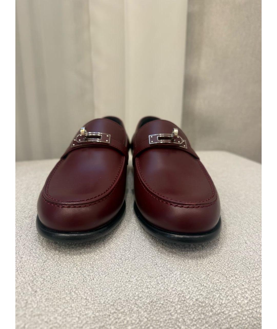 HERMES Бордовые кожаные лоферы, фото 2