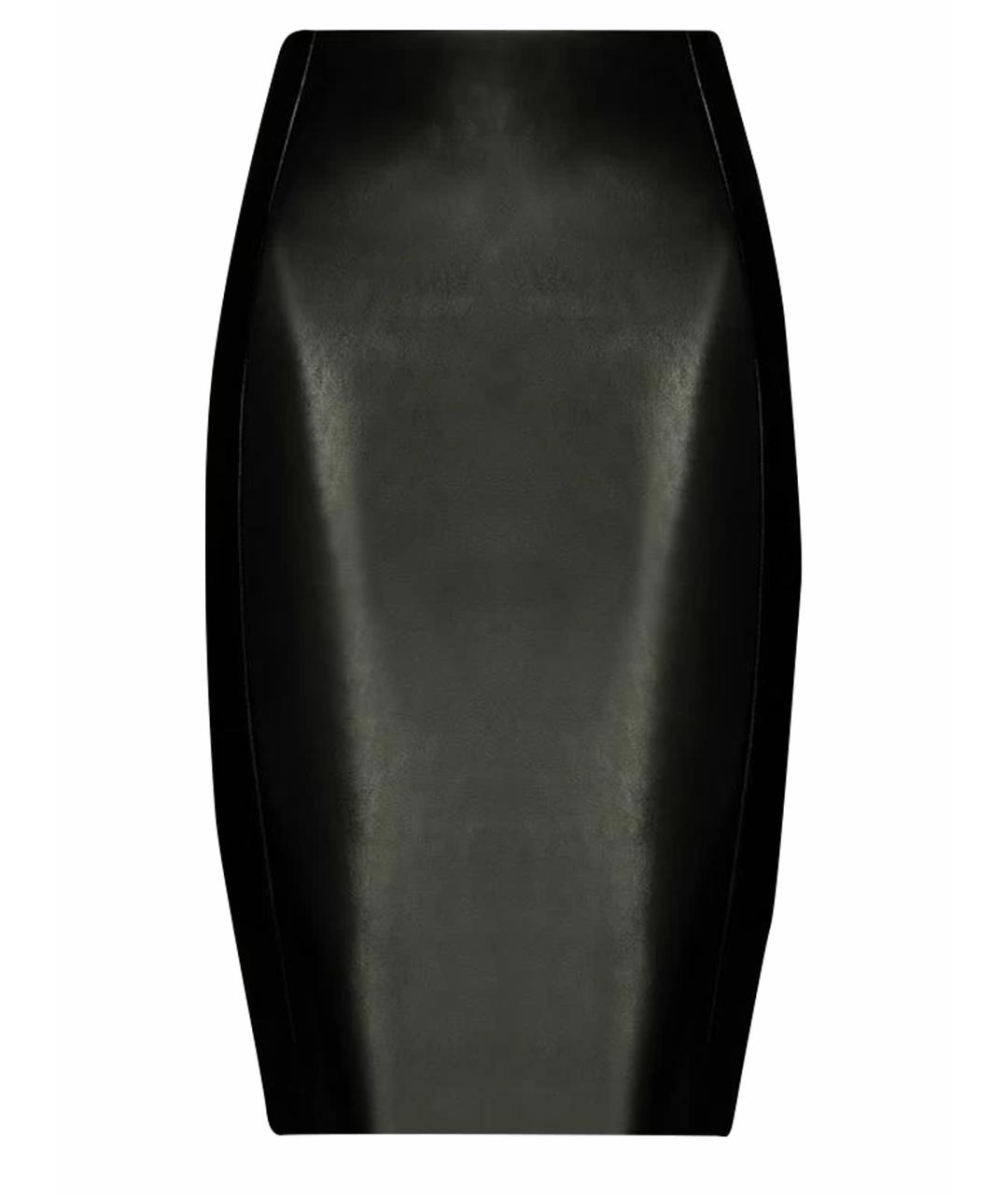 WOLFORD Антрацитовая кожаная юбка миди, фото 1