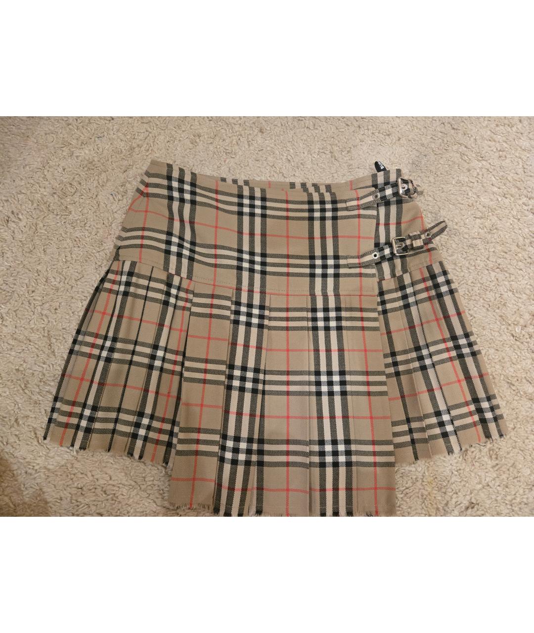 BURBERRY Бежевая шерстяная юбка мини, фото 9