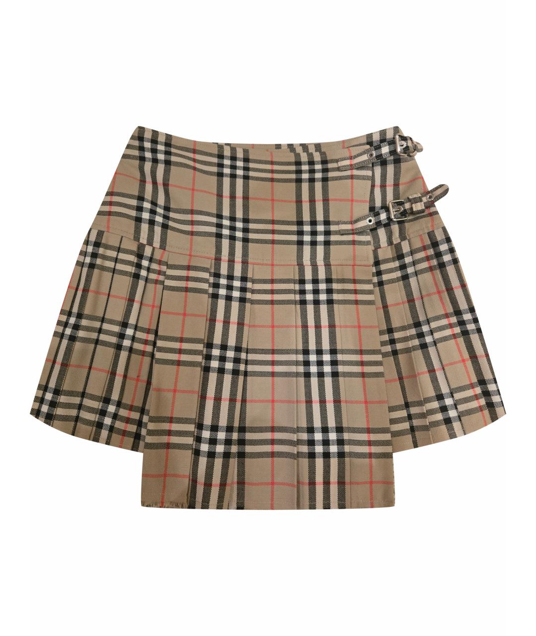 BURBERRY Бежевая шерстяная юбка мини, фото 1