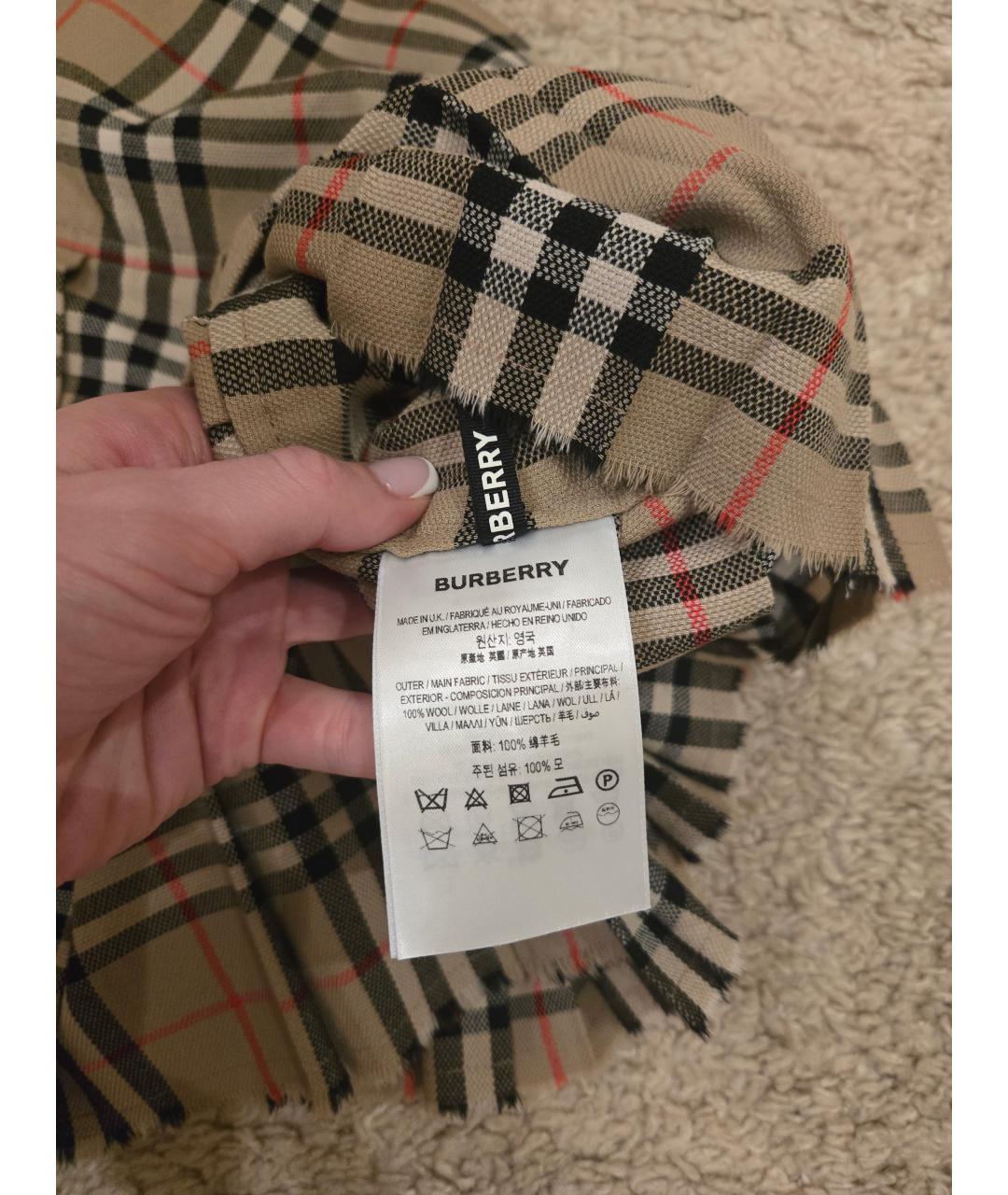 BURBERRY Бежевая шерстяная юбка мини, фото 4
