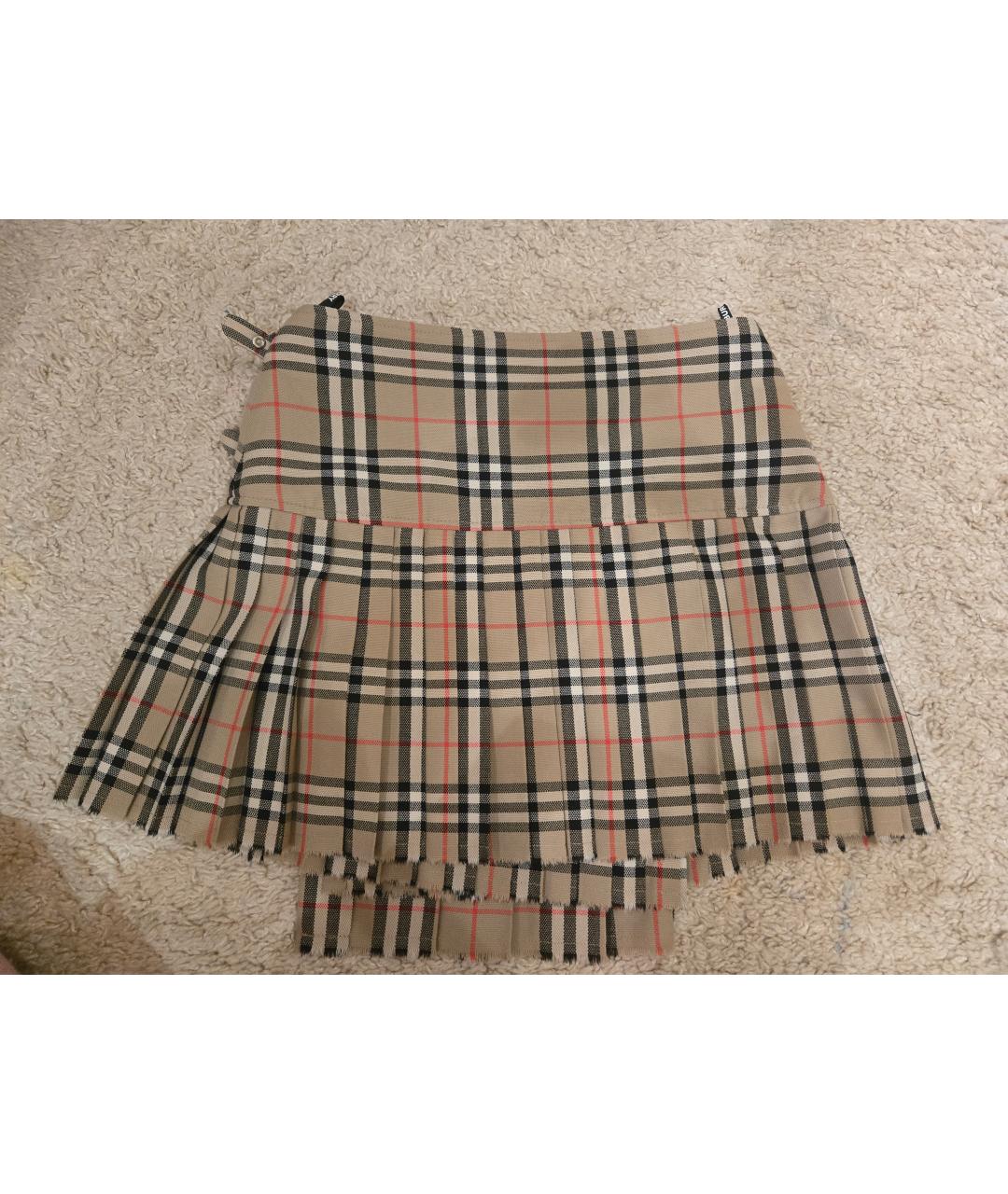 BURBERRY Бежевая шерстяная юбка мини, фото 2