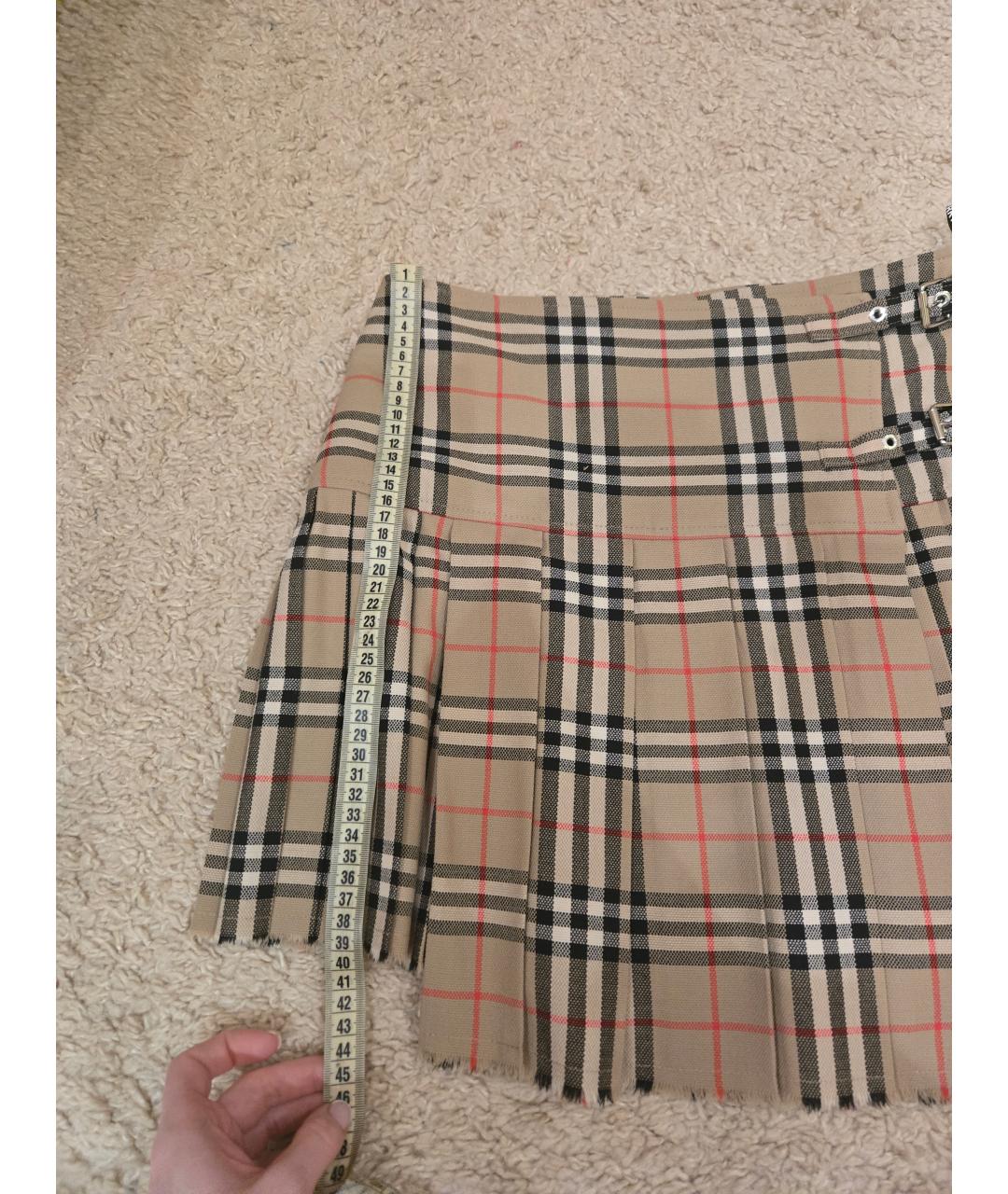 BURBERRY Бежевая шерстяная юбка мини, фото 5