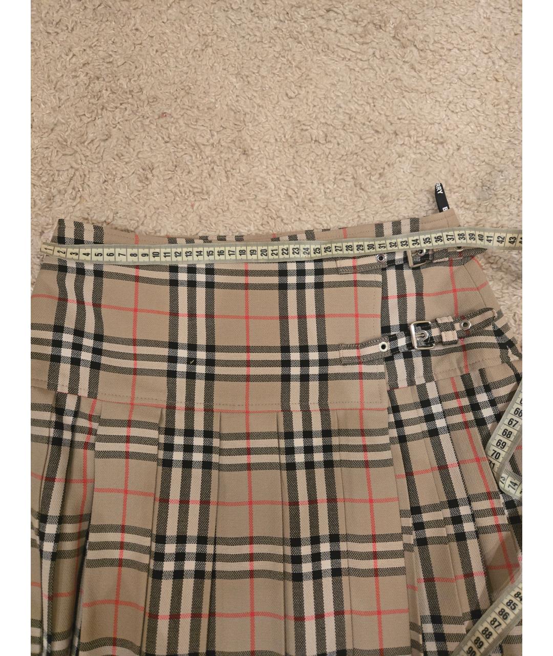 BURBERRY Бежевая шерстяная юбка мини, фото 6