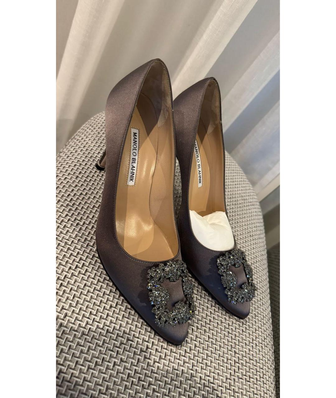 MANOLO BLAHNIK Антрацитовые текстильные туфли, фото 6