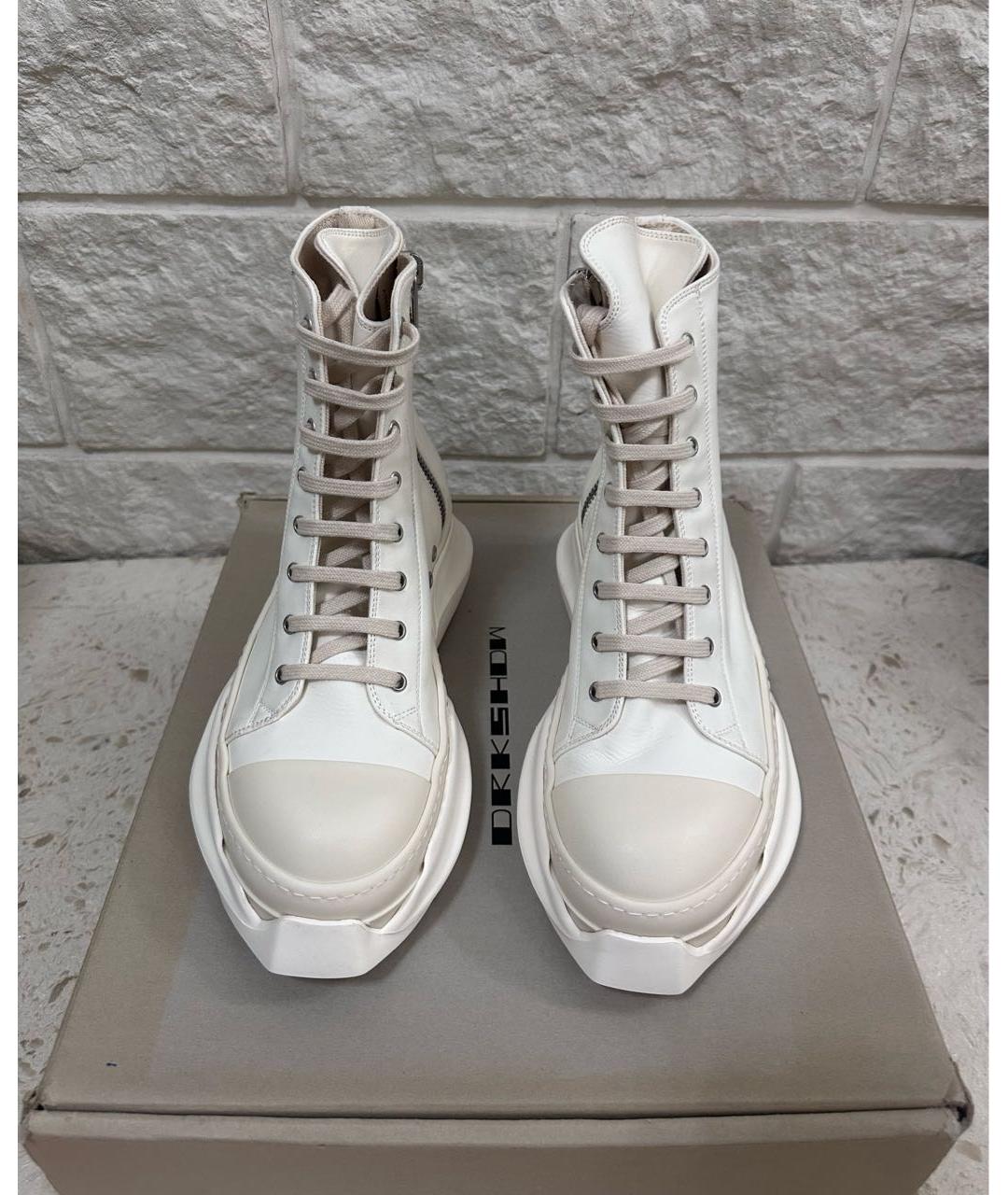 RICK OWENS DRKSHDW Белые кожаные высокие кроссовки / кеды, фото 2