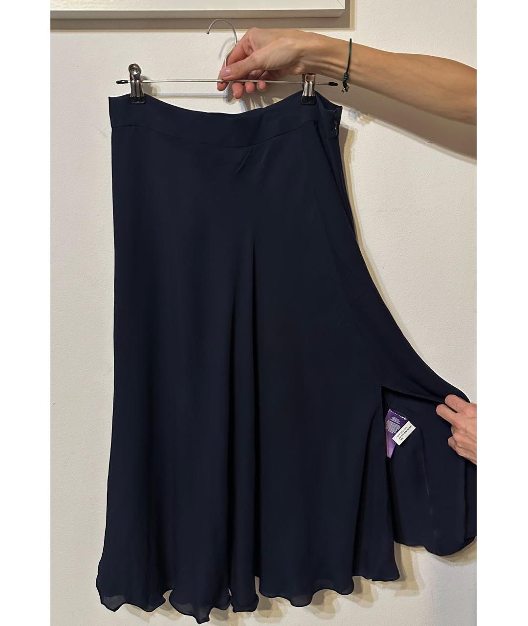 RALPH LAUREN PURPLE LABEL Темно-синяя шелковая юбка миди, фото 5