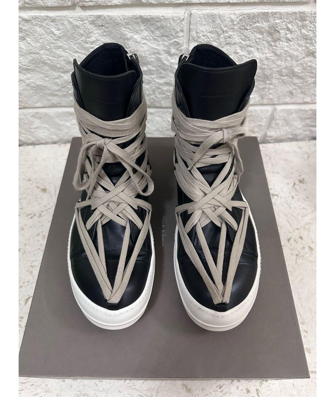 RICK OWENS Черные кожаные высокие кроссовки / кеды, фото 2