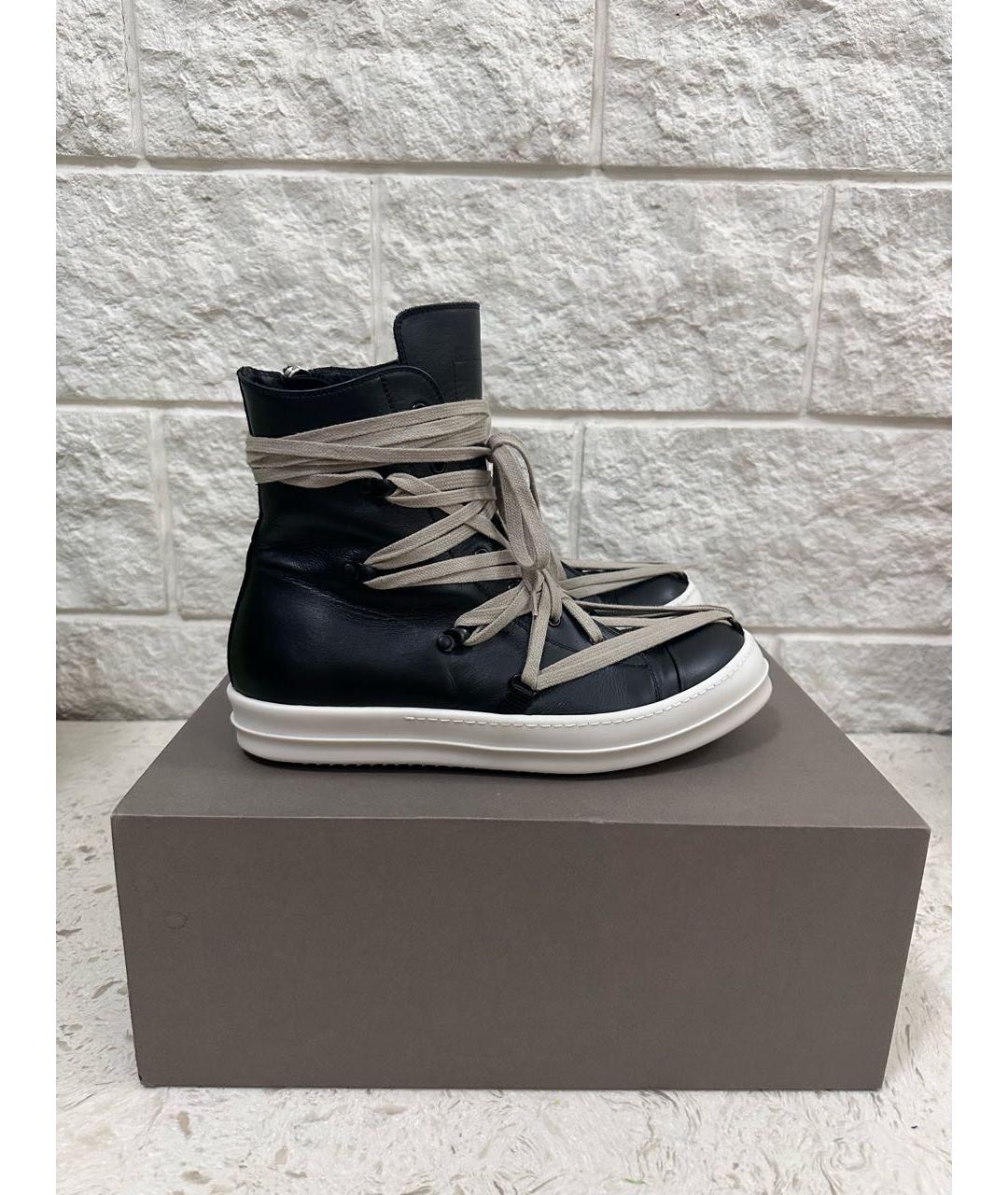 RICK OWENS Черные кожаные высокие кроссовки / кеды, фото 7