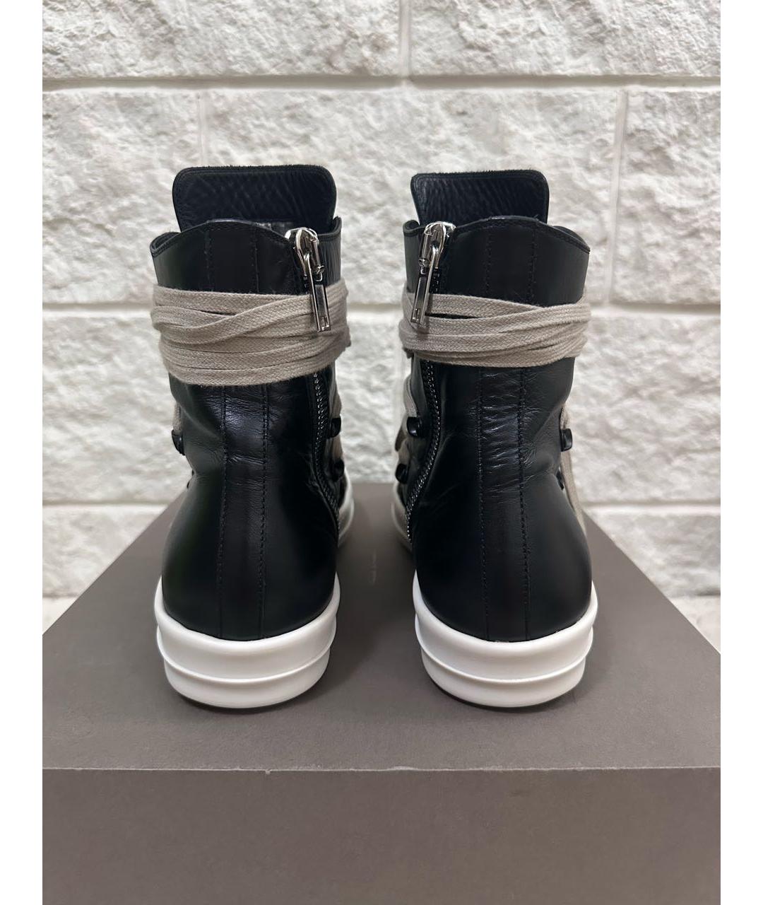 RICK OWENS Черные кожаные высокие кроссовки / кеды, фото 3