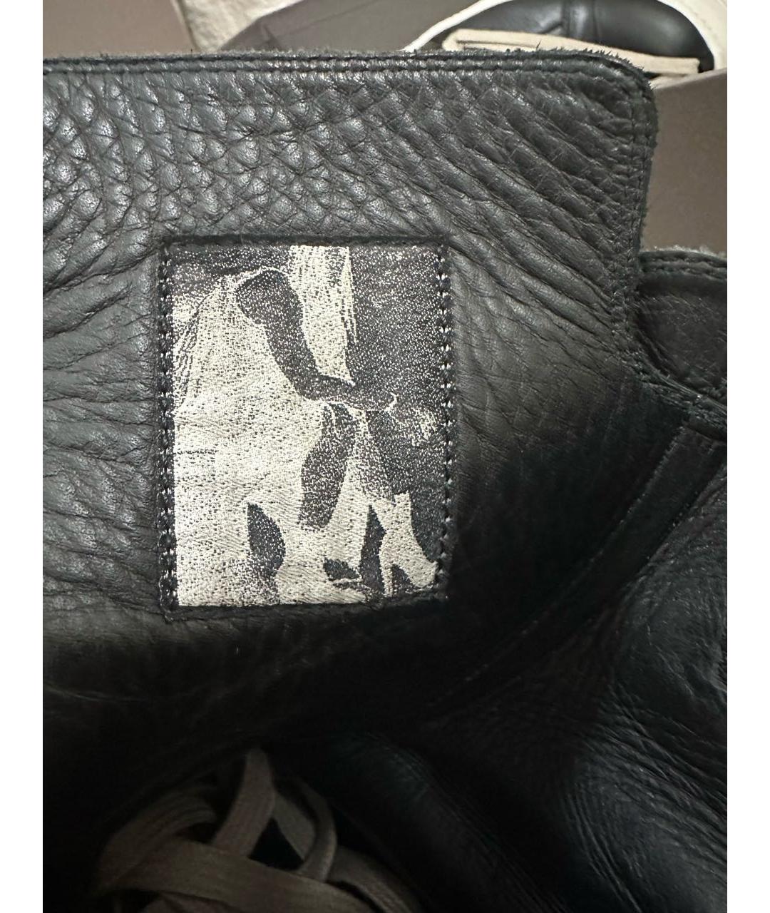 RICK OWENS Черные кожаные высокие кроссовки / кеды, фото 6