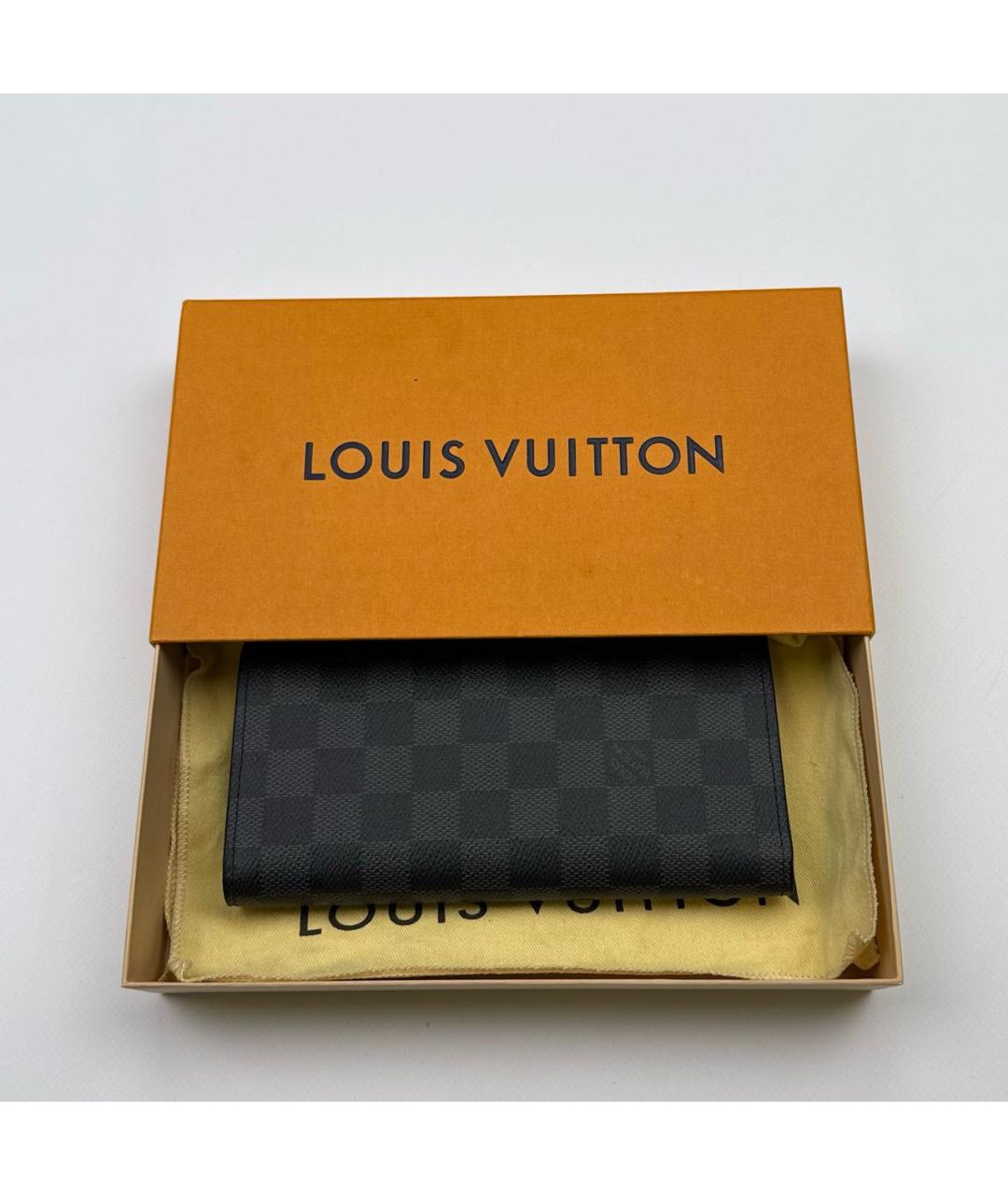 LOUIS VUITTON Антрацитовый кожаный кошелек, фото 8