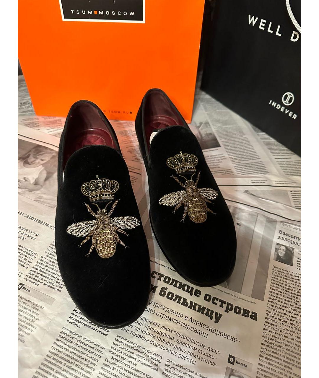 DOLCE&GABBANA Черные бархатные лоферы, фото 2