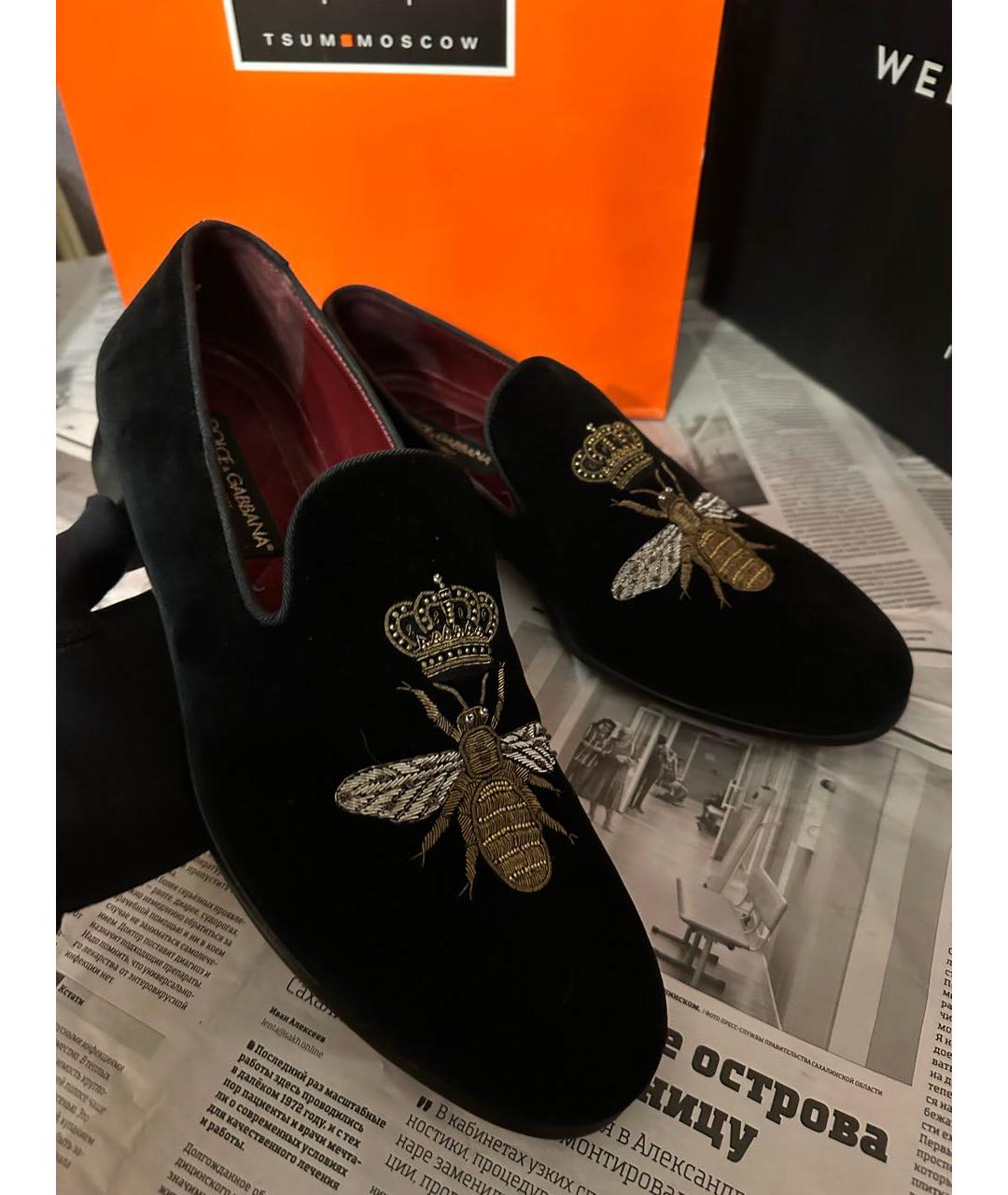 DOLCE&GABBANA Черные бархатные лоферы, фото 7